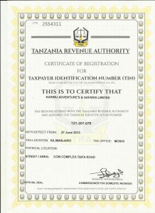 Karibu Adventures Certificates